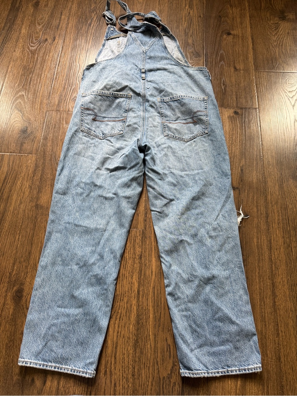 American Eagle Outfitters Light Blue Distressed Denim Overalls - Picture 3 of 3